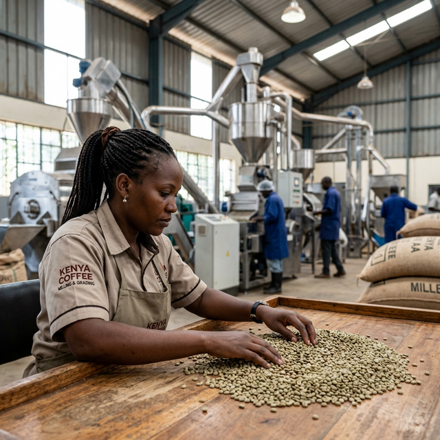 Inspection of green coffee beans in a modern milling facility